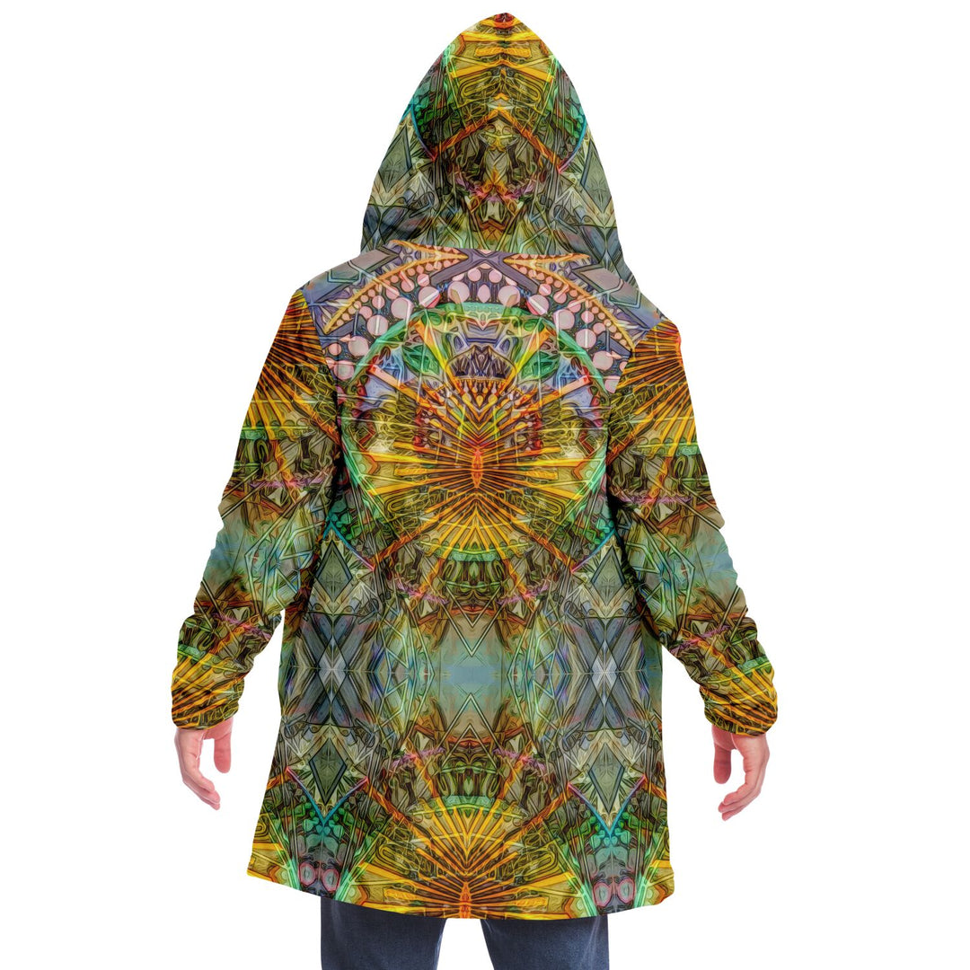 Lotus Guardian Cuddle Cloak | Unisex Minky Sherpa Hooded Coat | Women and Mens Festival Coat | Mountain Fashion