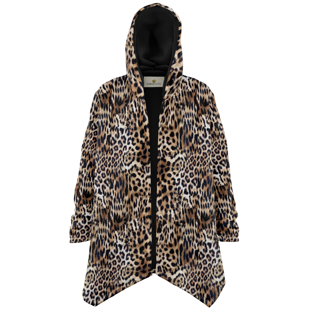 Leopard Print Cuddle Cloak | Unisex Minky Sherpa Hooded Coat | Women and Mens Festival Coat | Mountain Fashion