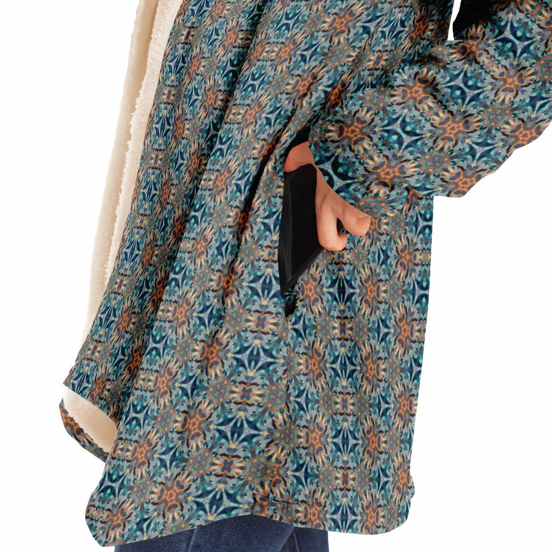Mystic Mirror Cuddle Cloak |  Orang, Blue Face | Unisex Minky Sherpa Lined Hooded Coat | Women and Mens Festival Coat | Mountain Fashion