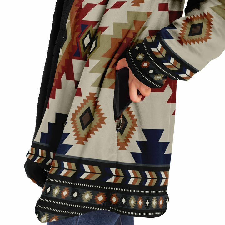 Izel Aztec Tribal Cloak | Unisex Minky Sherpa Lined Hooded Coat | Women and Mens Festival Coat | Mountain Fashion