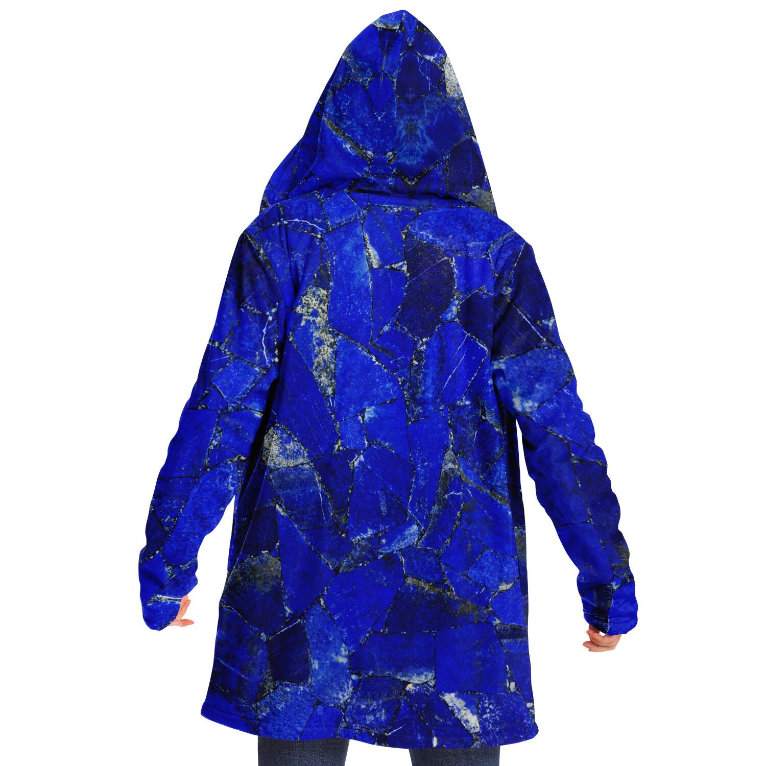 LAPIS LAZULI Premium Sherpa Cloak | Unisex Blue Crystal Print