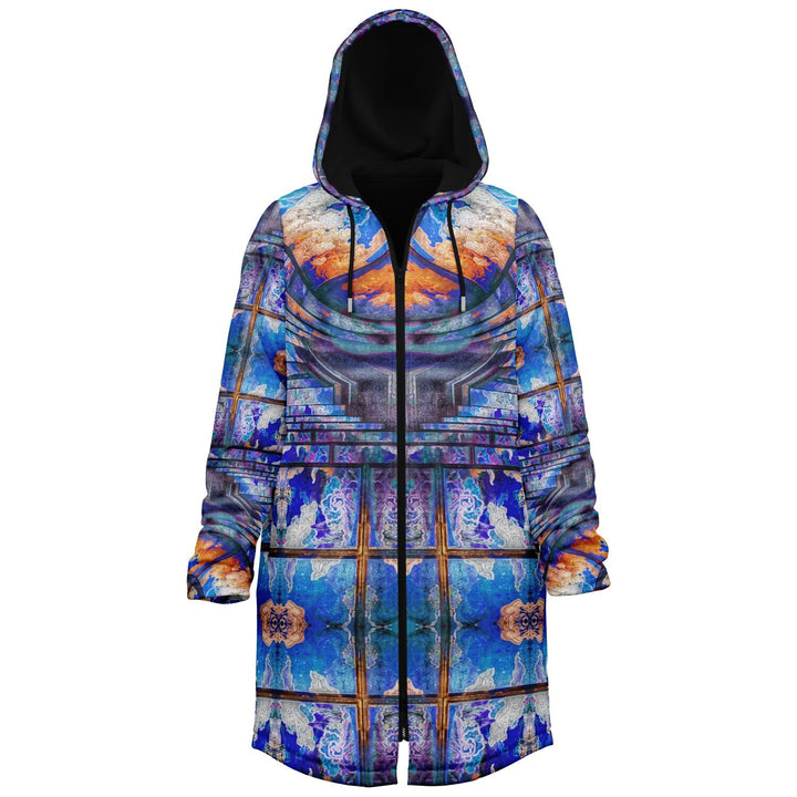 Transcendence Cuddle Coat | Unisex Minky Sherpa Lined Coat with Hood, Zipper and Pockets | Women and Mens Festival Coat | Mountain Fashion