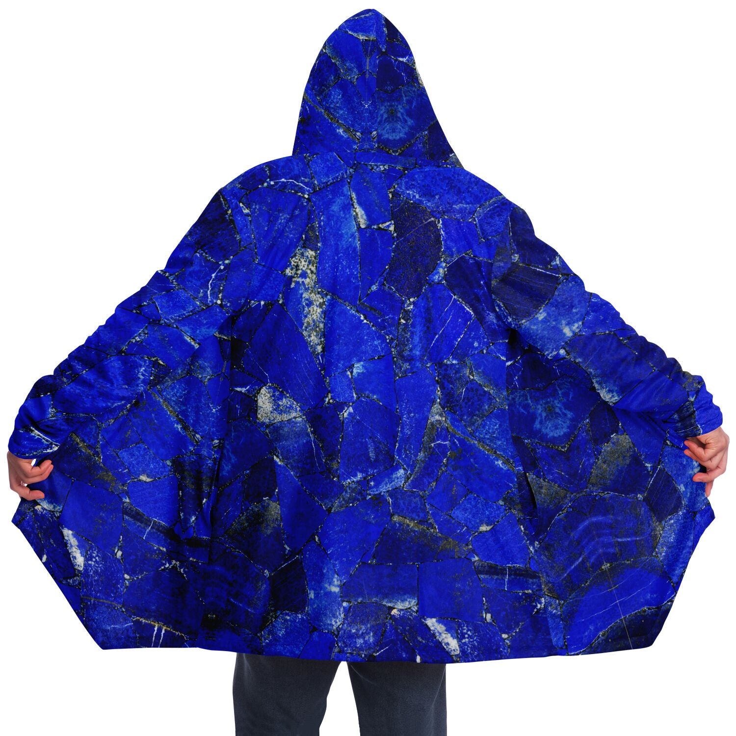 LAPIS LAZULI Premium Sherpa Cloak | Unisex Blue Crystal Print