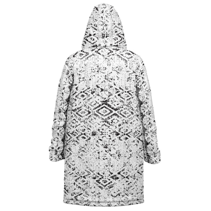 Tribal Fade Cuddle Coat |  Black White | Unisex Minky Sherpa Lined Coat with Hood, Zipper and Pockets | Women and Mens Festival Coat | Mountain Fashion