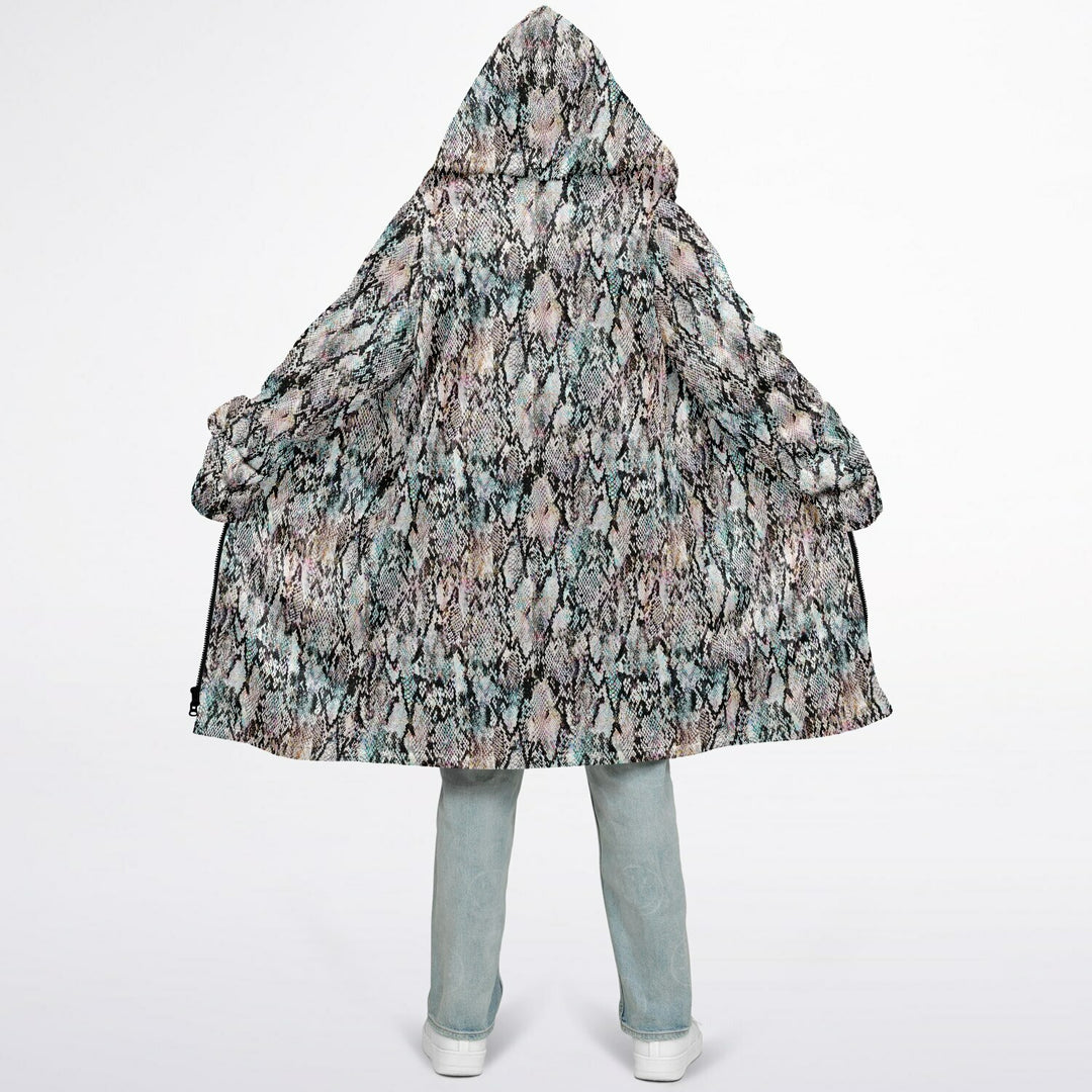 Prism Python Cuddle Coat | Unisex Minky Sherpa Lined Coat with Hood, Zipper and Pockets | Women and Mens Festival Coat | Mountain Fashion