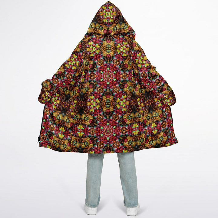 Fractal Glass Cuddle Coat | Unisex Minky Sherpa Lined Coat with Hood, Zipper and Pockets | Women and Mens Festival Coat | Mountain Fashion