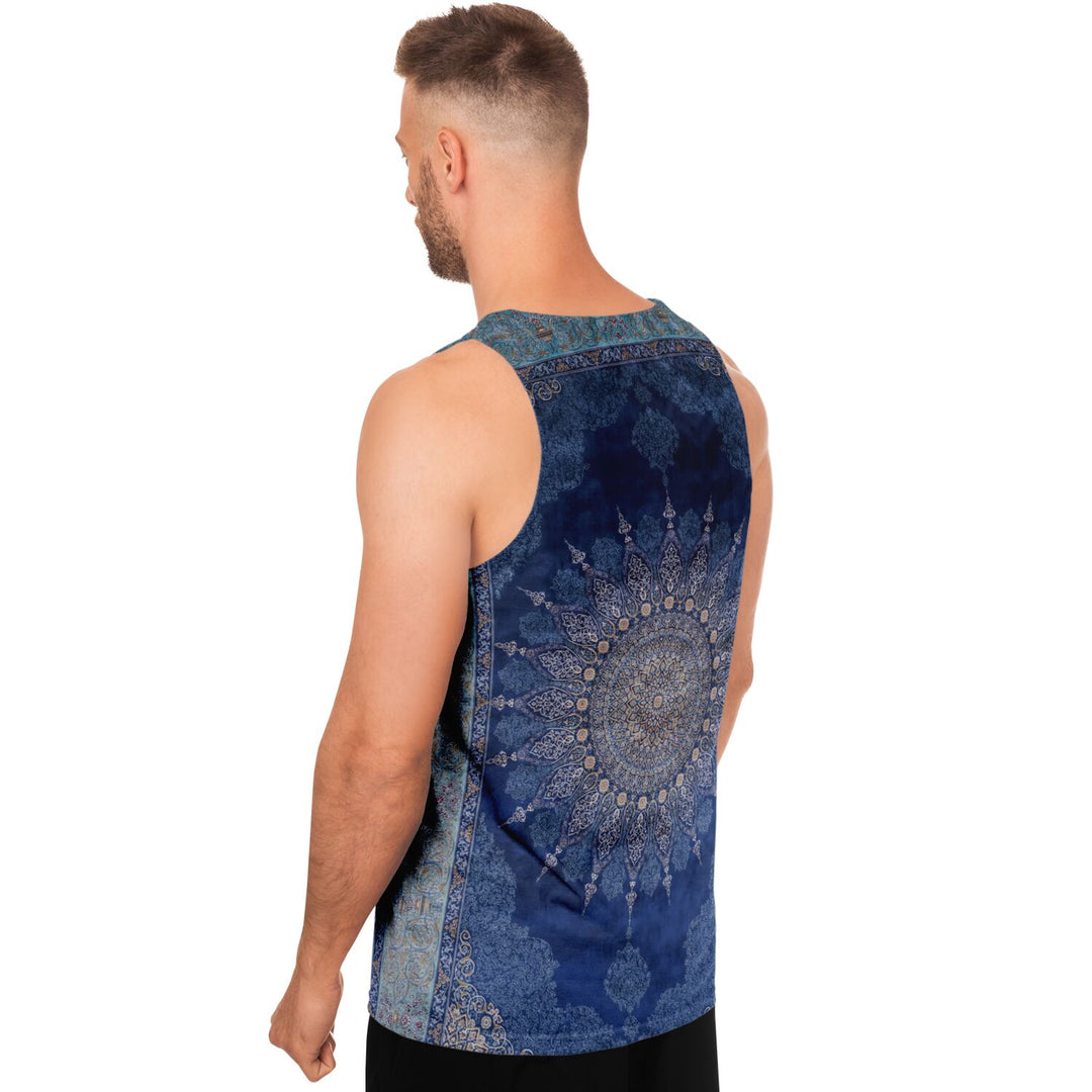 Radial Blue Persian Carpet Tank Top – Ornate Mandala Pattern Shirt