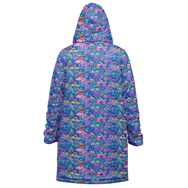 Psychedelic Mushrooms Cuddle Coat | Unisex Minky Sherpa Lined Coat with Hood, Zipper and Pockets | Women and Mens Festival Coat | Mountain Fashion