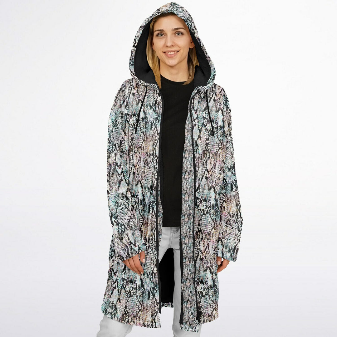 Prism Python Cuddle Coat | Unisex Minky Sherpa Lined Coat with Hood, Zipper and Pockets | Women and Mens Festival Coat | Mountain Fashion