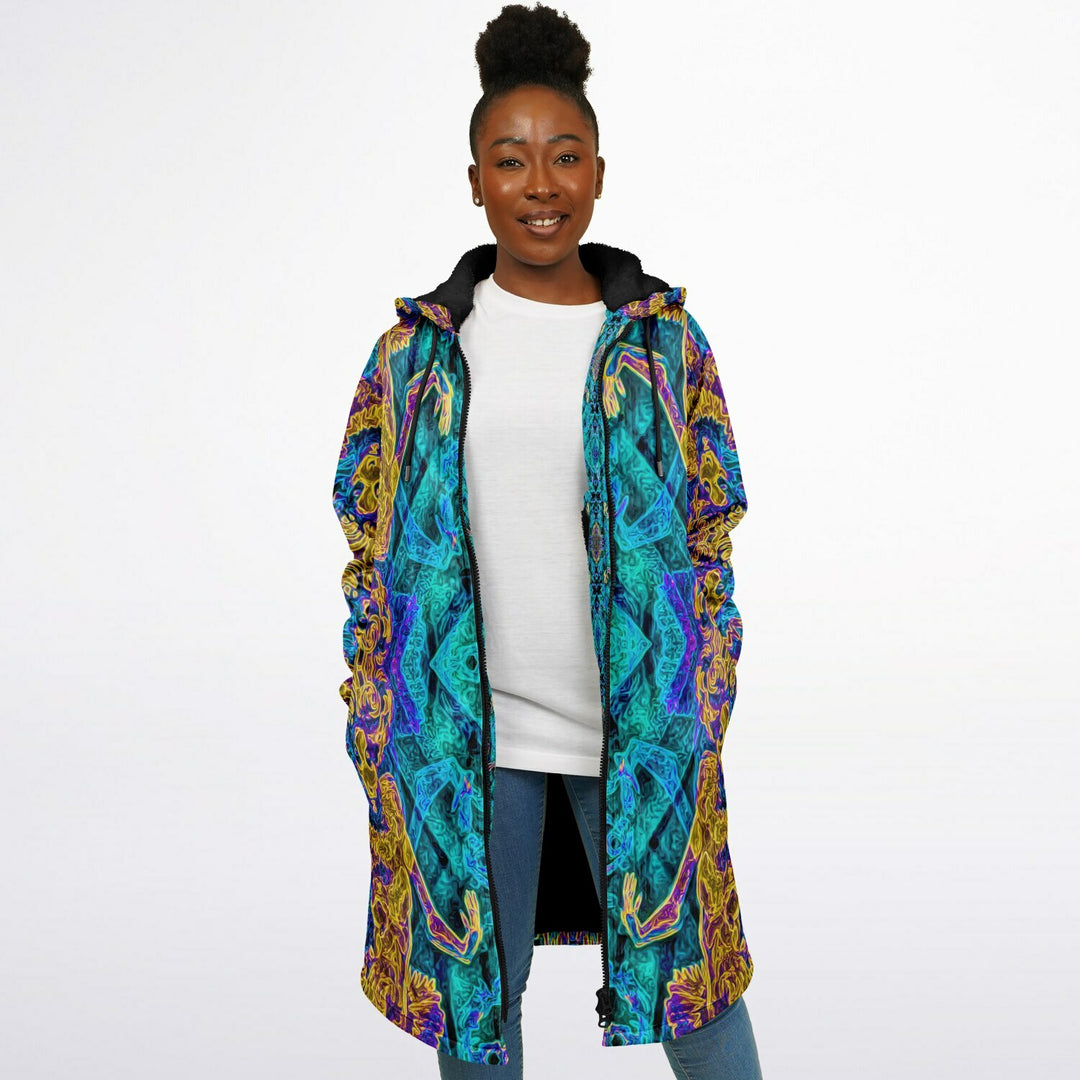 Seer Cuddle Coat | Unisex Minky Sherpa Lined Coat with Hood, Zipper and Pockets | Women and Mens Festival Coat | Mountain Fashion