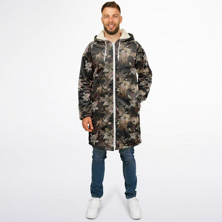 Floral Cuddle Coat | Unisex Minky Sherpa Lined Coat with Hood, Zipper and Pockets | Women and Mens Festival Coat | Mountain Fashion