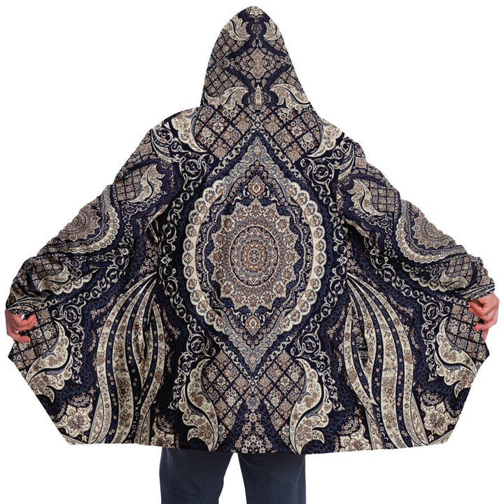Blue Swirl Persian Carpet Cuddle Cloak | Blue, Brown | Unisex Minky Sherpa Hooded Coat