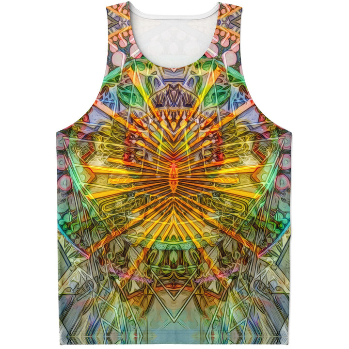 Lotus Guardian Tank Top – Geometric Festival Shirt with Radiant Symmetry