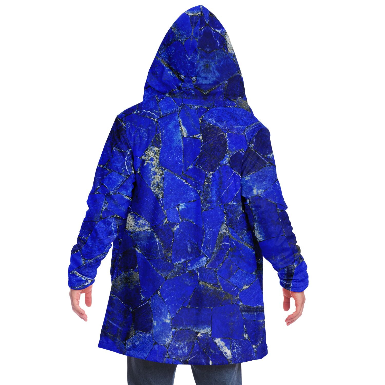LAPIS LAZULI Premium Sherpa Cloak | Unisex Blue Crystal Print