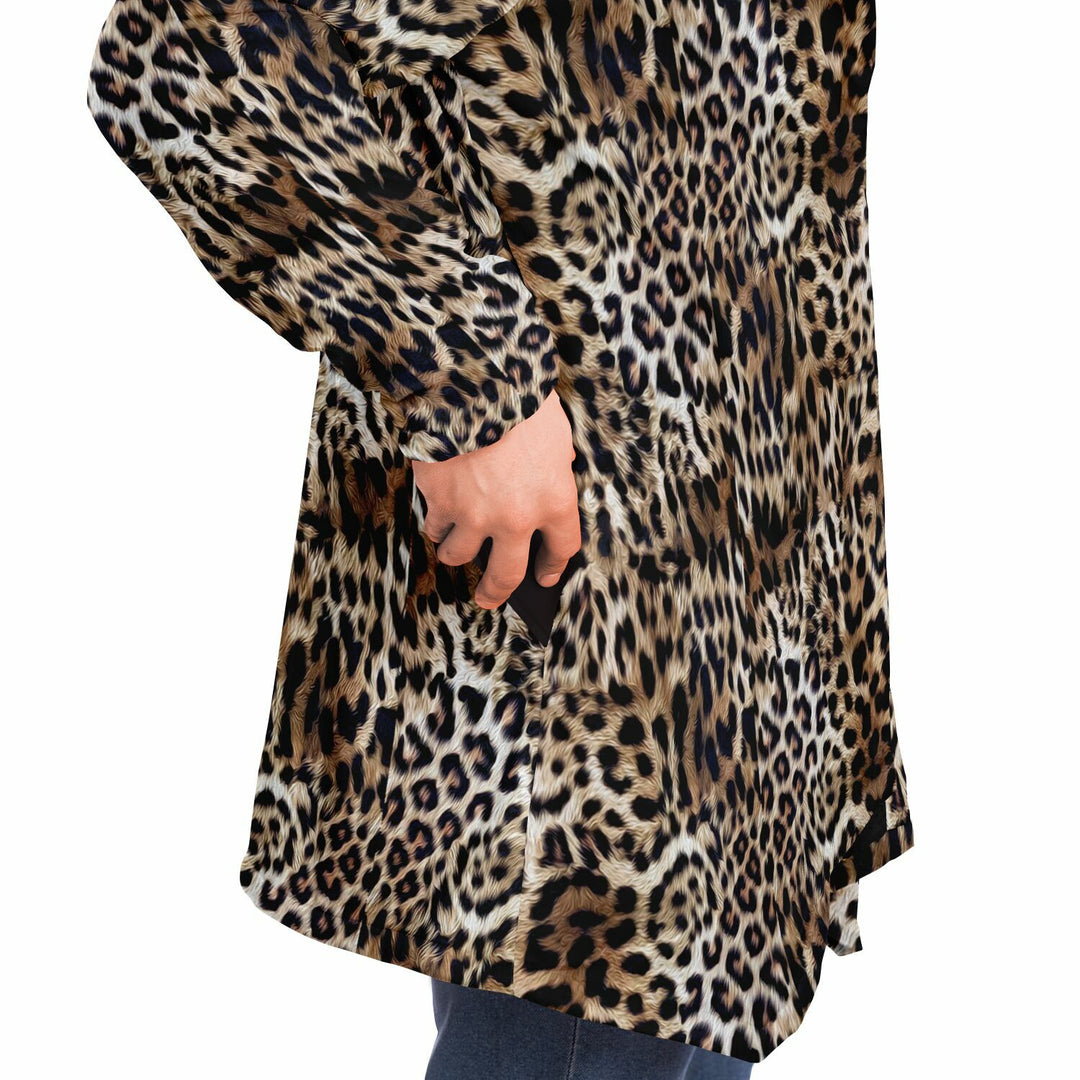 Leopard Print Cuddle Cloak | Unisex Minky Sherpa Hooded Coat | Women and Mens Festival Coat | Mountain Fashion