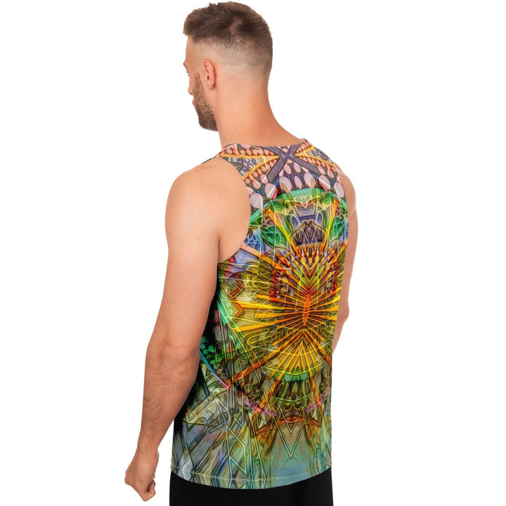 Lotus Guardian Tank Top – Geometric Festival Shirt with Radiant Symmetry