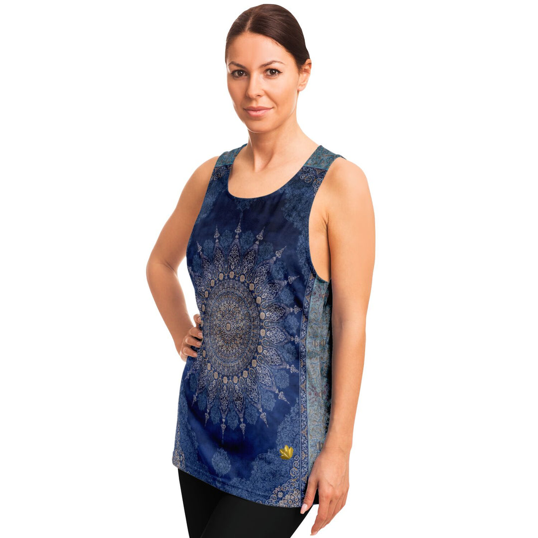 Radial Blue Persian Carpet Tank Top – Ornate Mandala Pattern Shirt