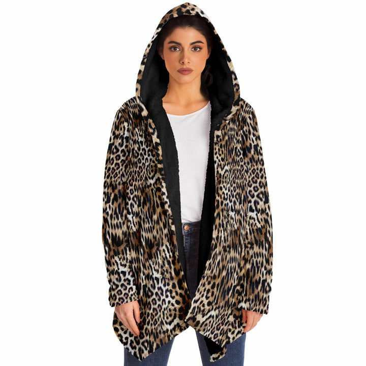 Leopard Print Cuddle Cloak | Unisex Minky Sherpa Hooded Coat | Women and Mens Festival Coat | Mountain Fashion