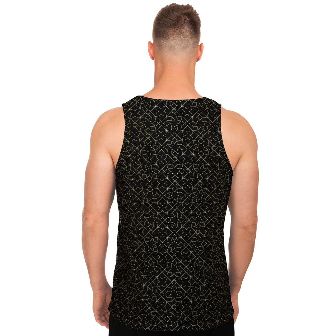 Black &amp; Gold Sacred Geometry Tank Top – Minimal Luxe Pattern Shirt