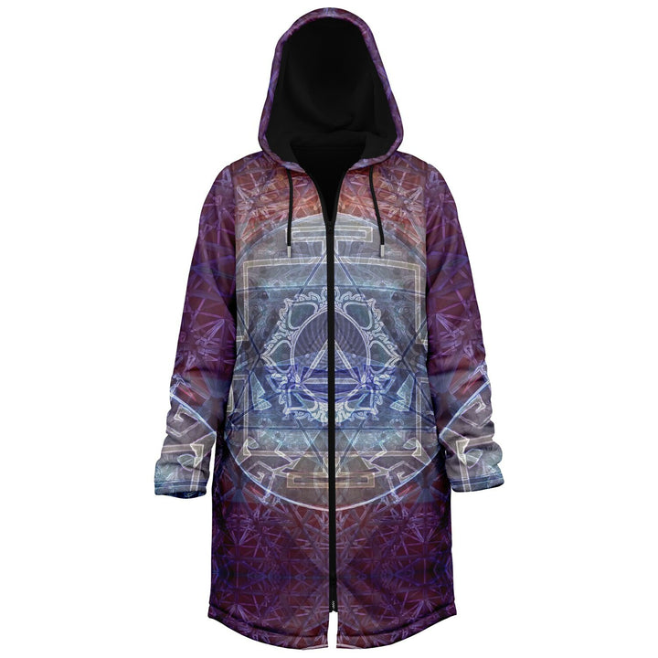 Sacred Violet Cuddle Coat | Unisex Minky Sherpa Lined Coat with Hood, Zipper and Pockets | Women and Mens Festival Coat | Mountain Fashion