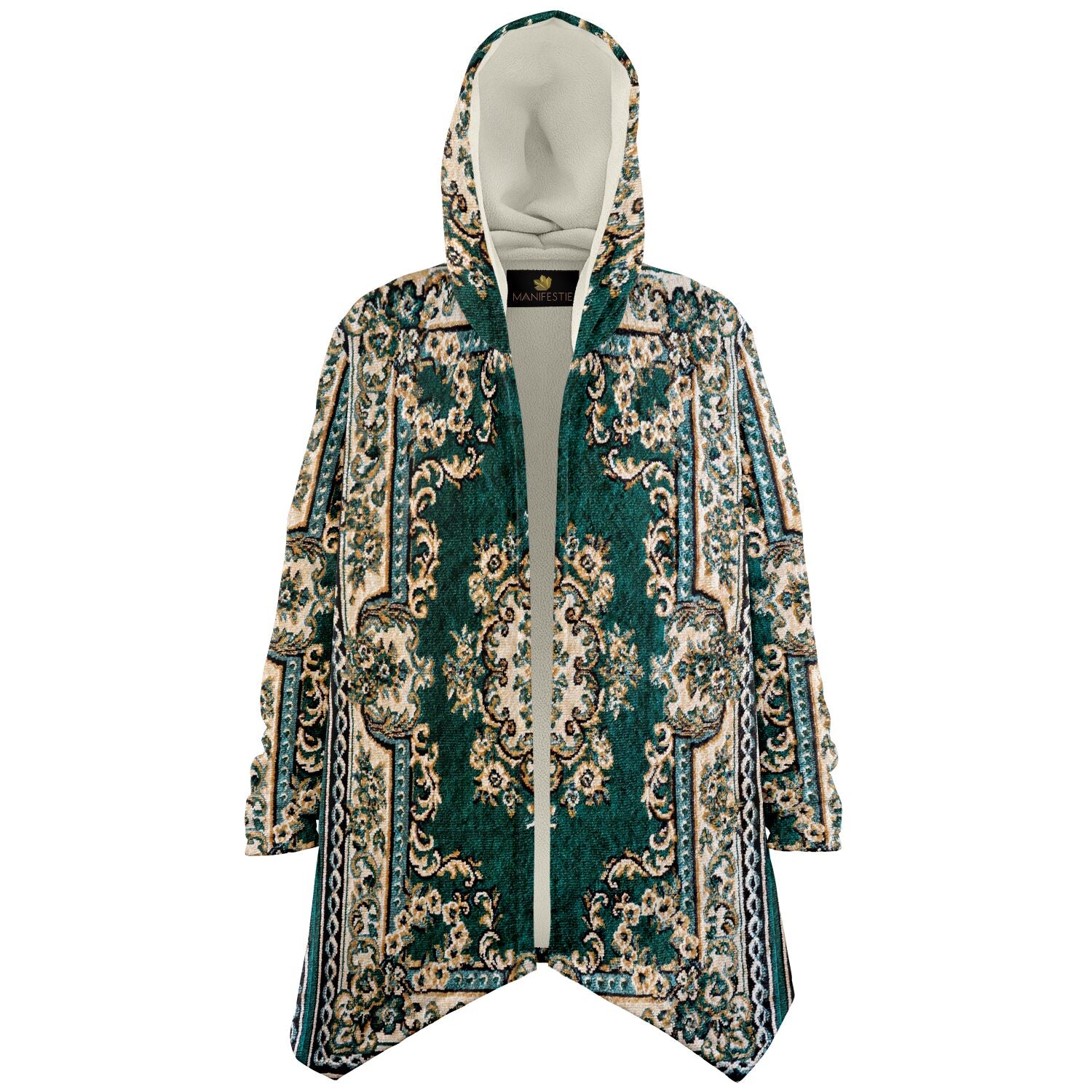 Emerald Green Persian Carpet Cuddle Cloak | Unisex Minky Sherpa Hooded Coat