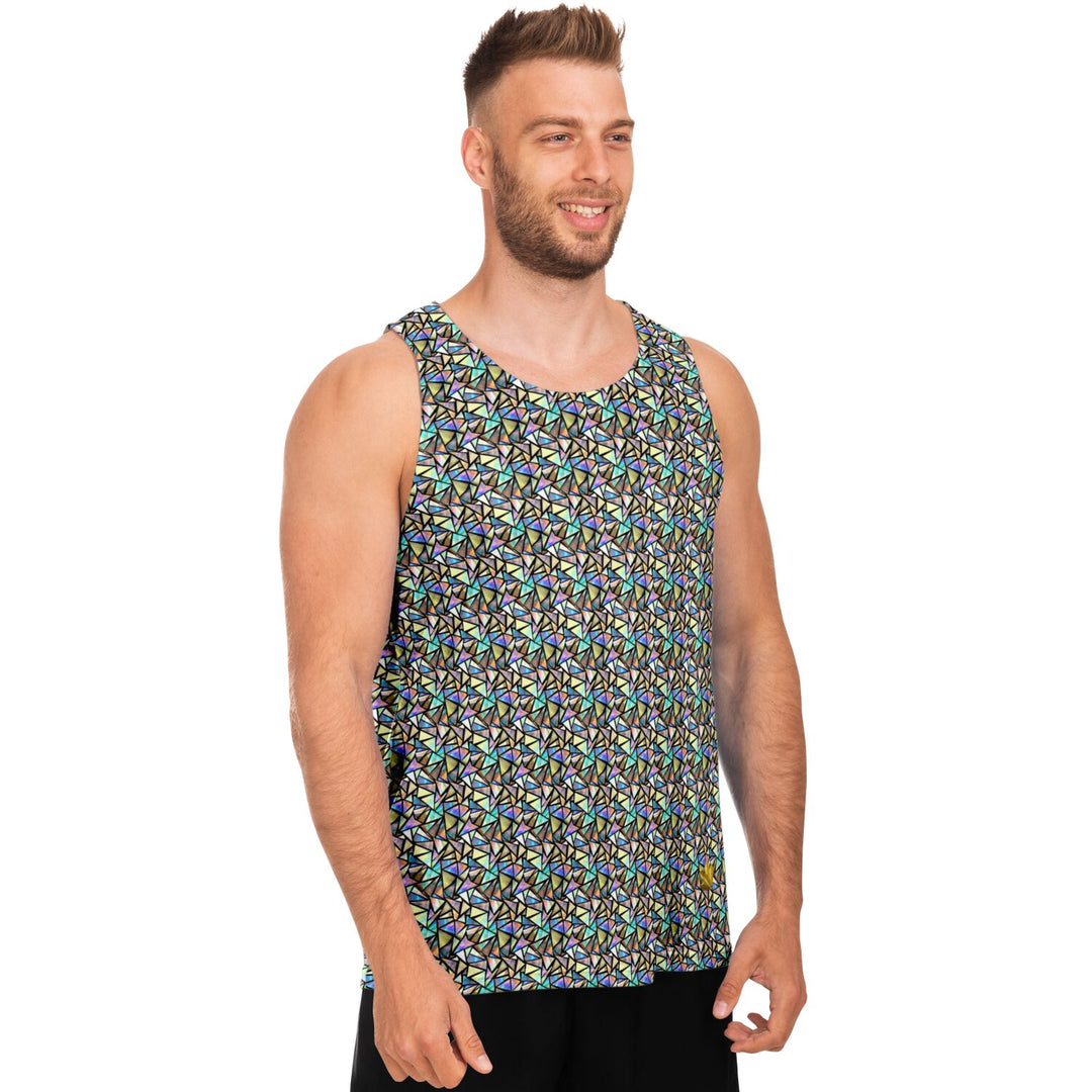 Geo Prism Tank Top – Geometric Festival Shirt with Prismatic Pattern
