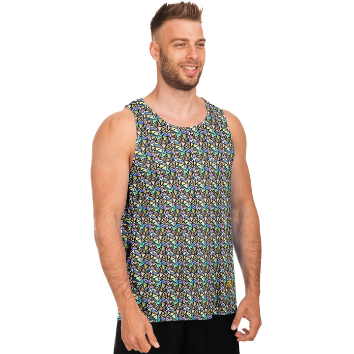 Geo Prism Tank Top – Geometric Festival Shirt with Prismatic Pattern