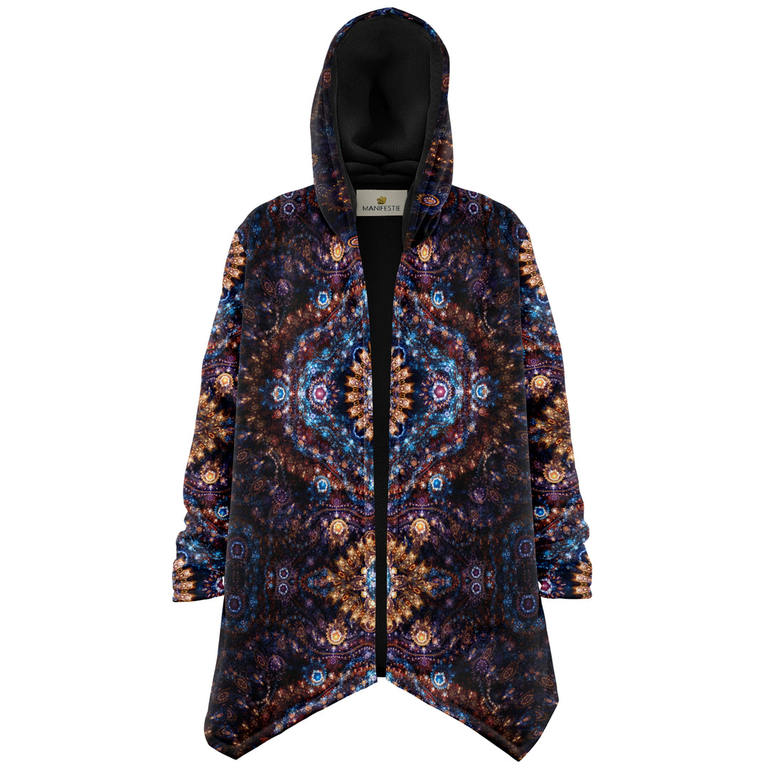 Cosmic Plane Cuddle Cloak | Unisex Minky Sherpa Lined Hooded Coat | Women and Mens Festival Coat | Mountain Fashion
