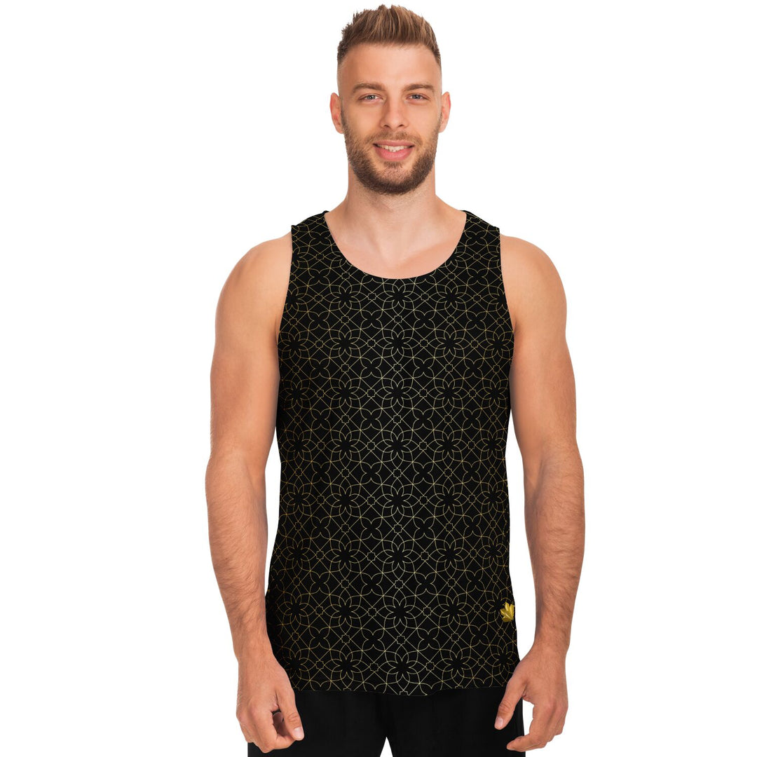 Black &amp; Gold Sacred Geometry Tank Top – Minimal Luxe Pattern Shirt