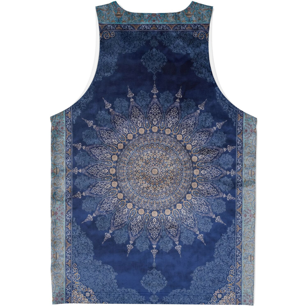 Radial Blue Persian Carpet Tank Top – Ornate Mandala Pattern Shirt