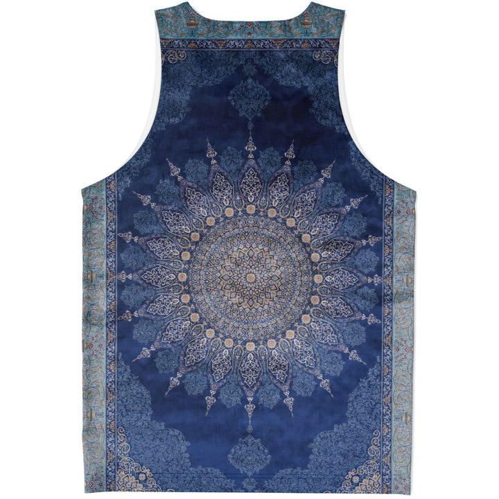 Radial Blue Persian Carpet Tank Top – Ornate Mandala Pattern Shirt