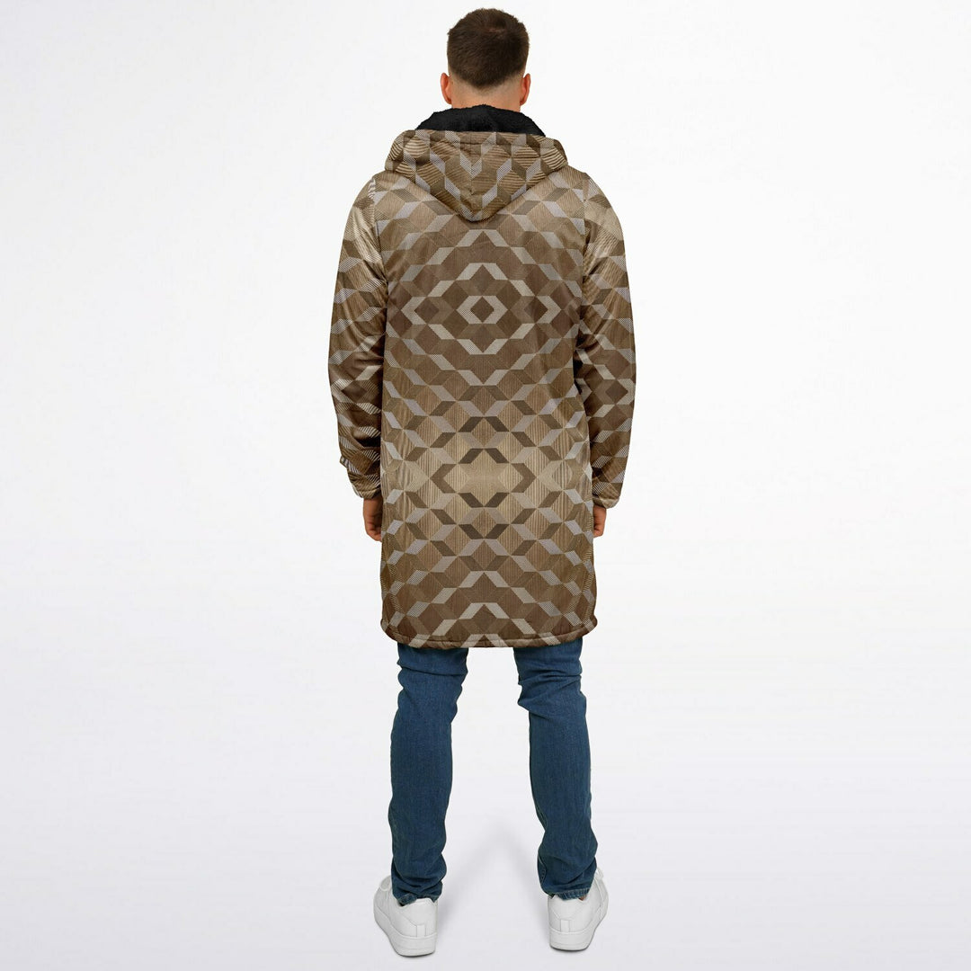 Gold Cube Cuddle Coat | Unisex Minky Sherpa Lined Coat with Hood, Zipper and Pockets | Women and Mens Festival Coat | Mountain Fashion