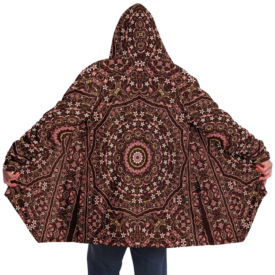 Classic Persian Carpet Cuddle Cloak | Jasmine | Unisex Minky Sherpa Hooded Coat | Women and Mens Festival Coat | Mountain Fashion