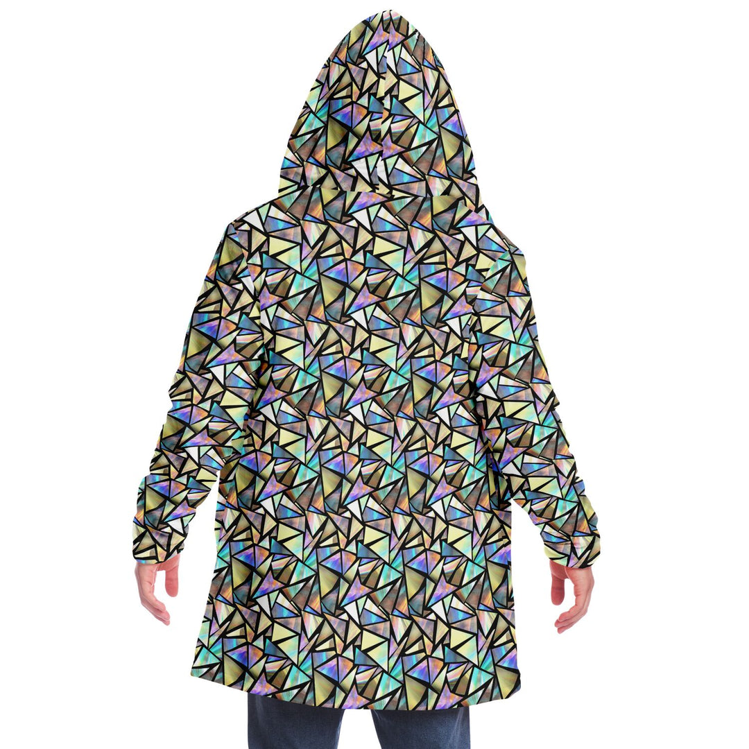 Geo Prism Cuddle Cloak | Unisex Minky Sherpa Lined Hooded Coat | Women and Mens Festival Coat | Mountain Fashion