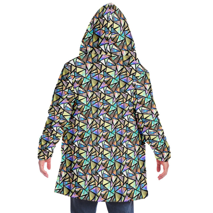 Geo Prism Cuddle Cloak | Unisex Minky Sherpa Lined Hooded Coat | Women and Mens Festival Coat | Mountain Fashion
