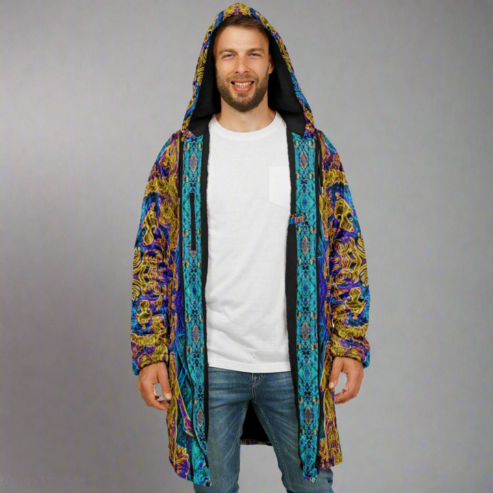 Seer Cuddle Coat | Unisex Minky Sherpa Lined Coat with Hood, Zipper and Pockets | Women and Mens Festival Coat | Mountain Fashion