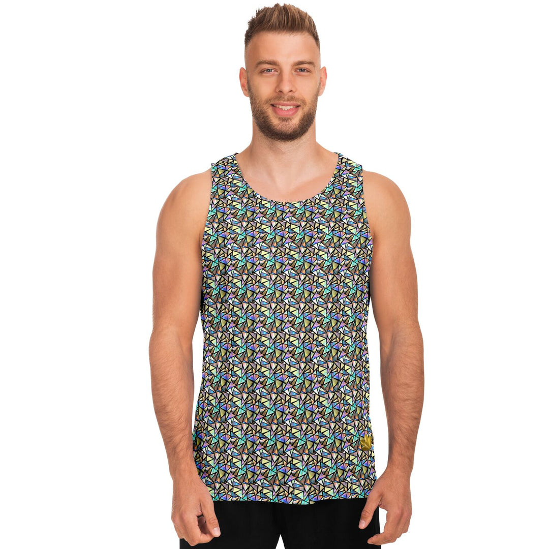 Geo Prism Tank Top – Geometric Festival Shirt with Prismatic Pattern