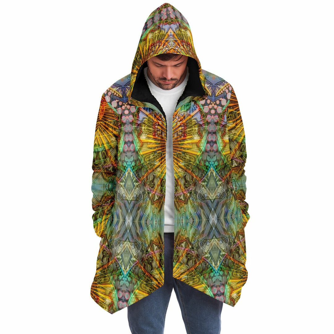 Lotus Guardian Cuddle Cloak | Unisex Minky Sherpa Hooded Coat | Women and Mens Festival Coat | Mountain Fashion
