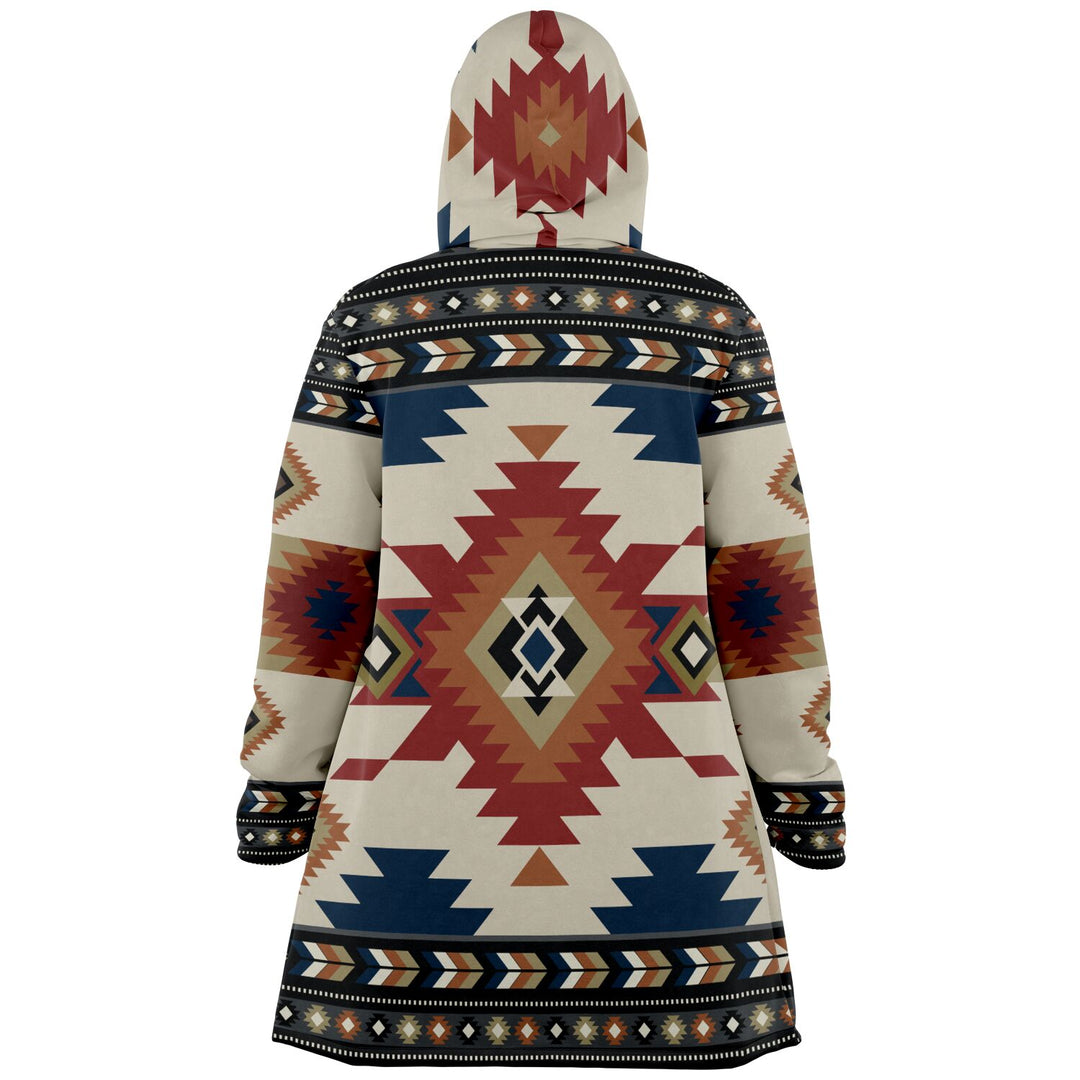 Izel Aztec Tribal Cloak | Unisex Minky Sherpa Lined Hooded Coat | Women and Mens Festival Coat | Mountain Fashion