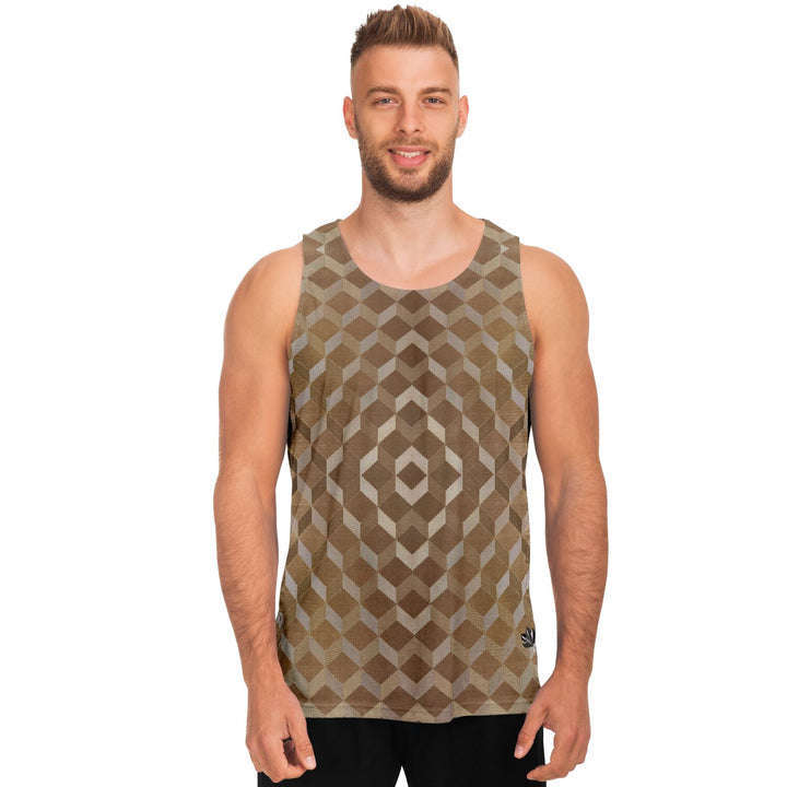 Gold Cube Tank Top – Geometric Pattern Statement Tank