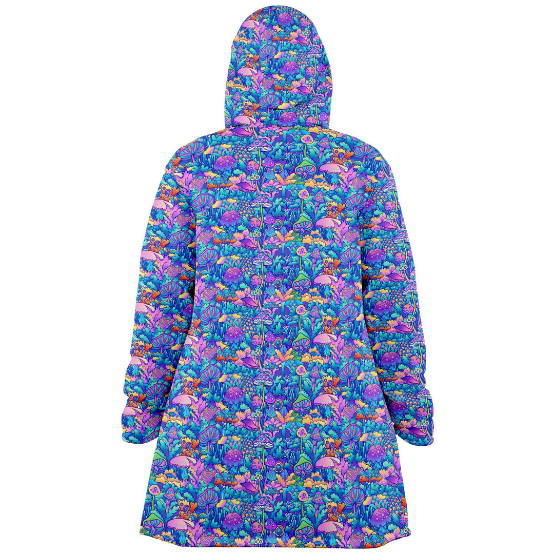 Psychedelic Mushrooms Cuddle Cloak | Unisex Minky Sherpa Lined Hooded Coat | Women and Mens Festival Coat | Mountain Fashion