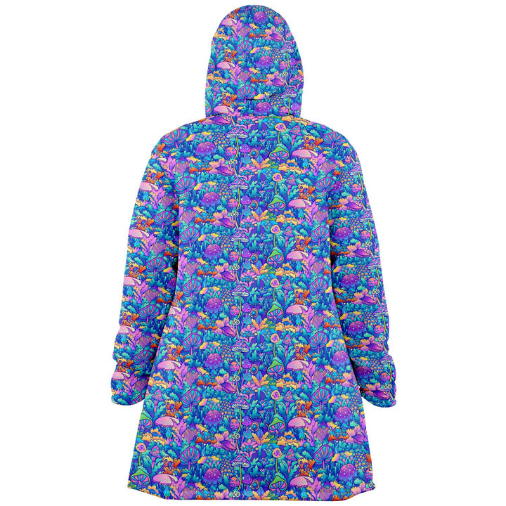Psychedelic Mushrooms Cuddle Cloak | Unisex Minky Sherpa Lined Hooded Coat | Women and Mens Festival Coat | Mountain Fashion
