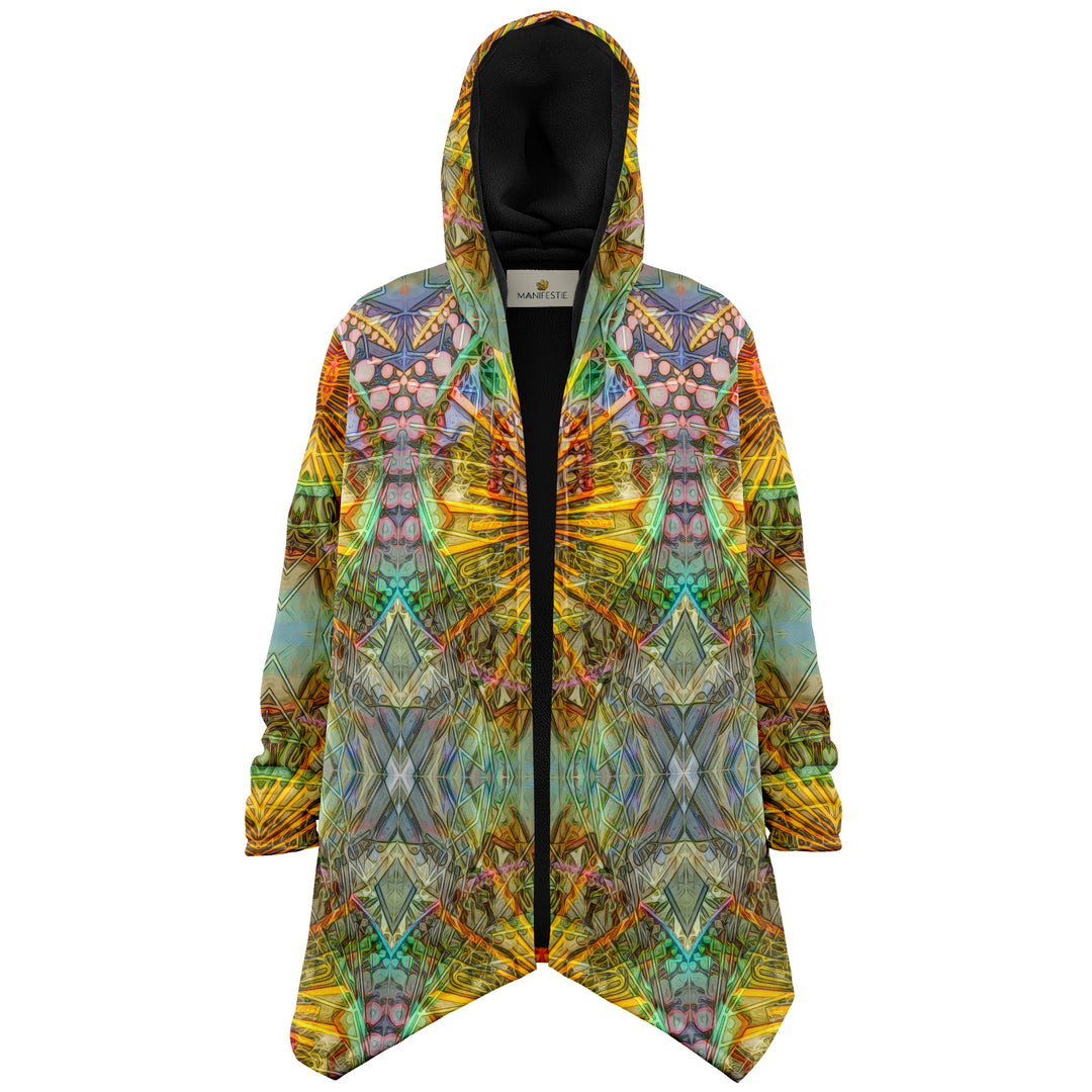 Lotus Guardian Cuddle Cloak | Unisex Minky Sherpa Hooded Coat | Women and Mens Festival Coat | Mountain Fashion