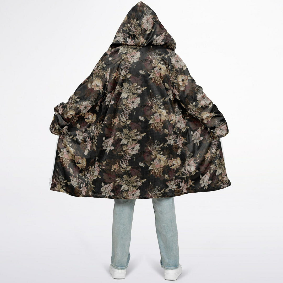 Floral Cuddle Coat | Unisex Minky Sherpa Lined Coat with Hood, Zipper and Pockets | Women and Mens Festival Coat | Mountain Fashion