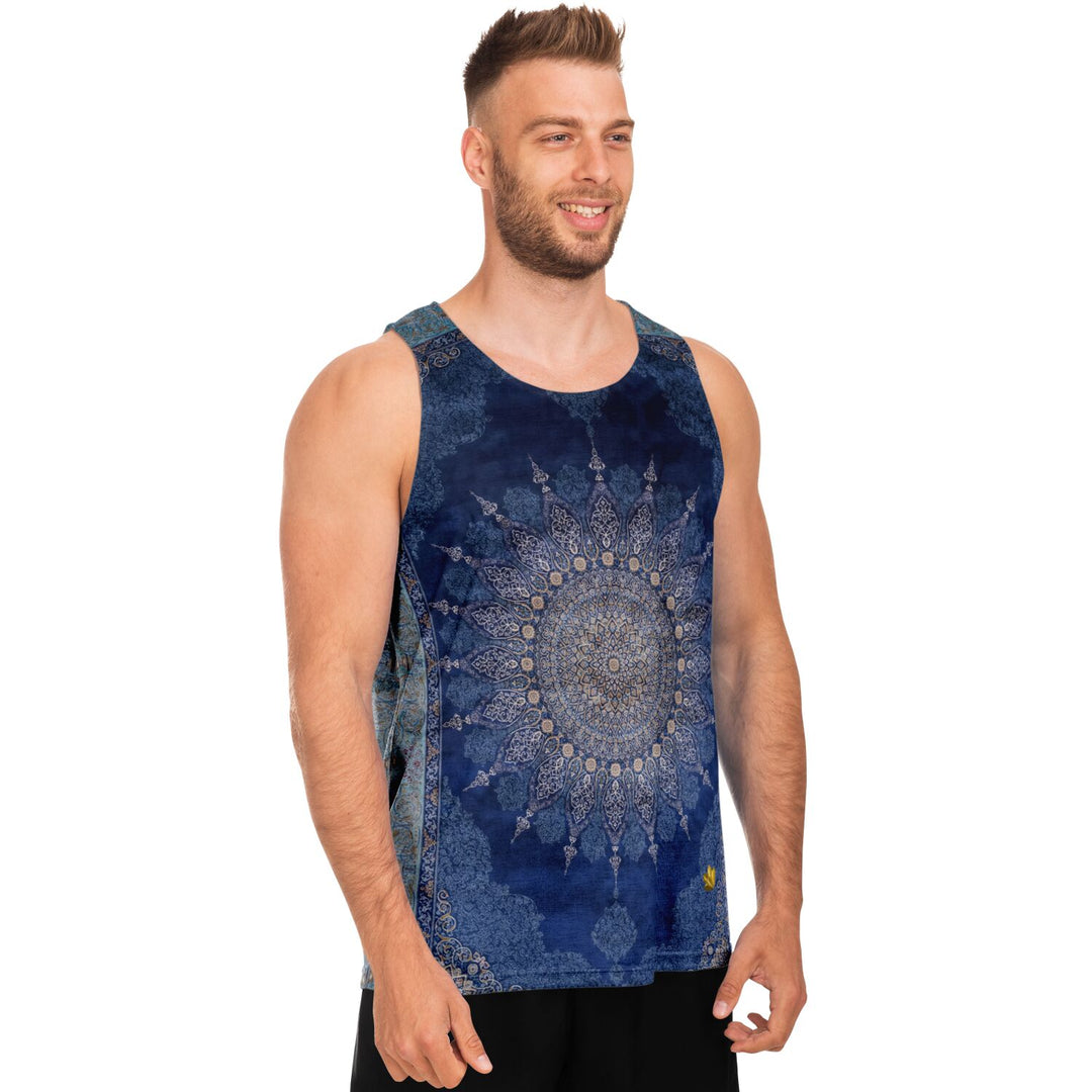 Radial Blue Persian Carpet Tank Top – Ornate Mandala Pattern Shirt