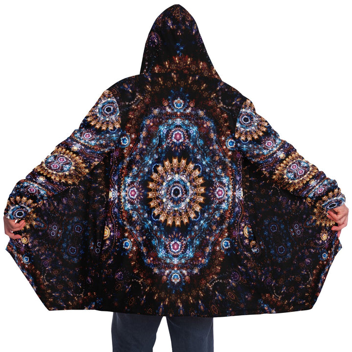 Cosmic Plane Cuddle Cloak | Unisex Minky Sherpa Lined Hooded Coat | Women and Mens Festival Coat | Mountain Fashion