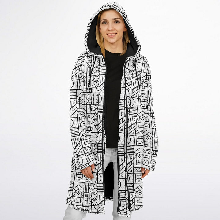 Zentangle Cuddle Coat | Unisex Minky Sherpa Lined Coat with Hood, Zipper and Pockets | Women and Mens Festival Coat | Mountain Fashion