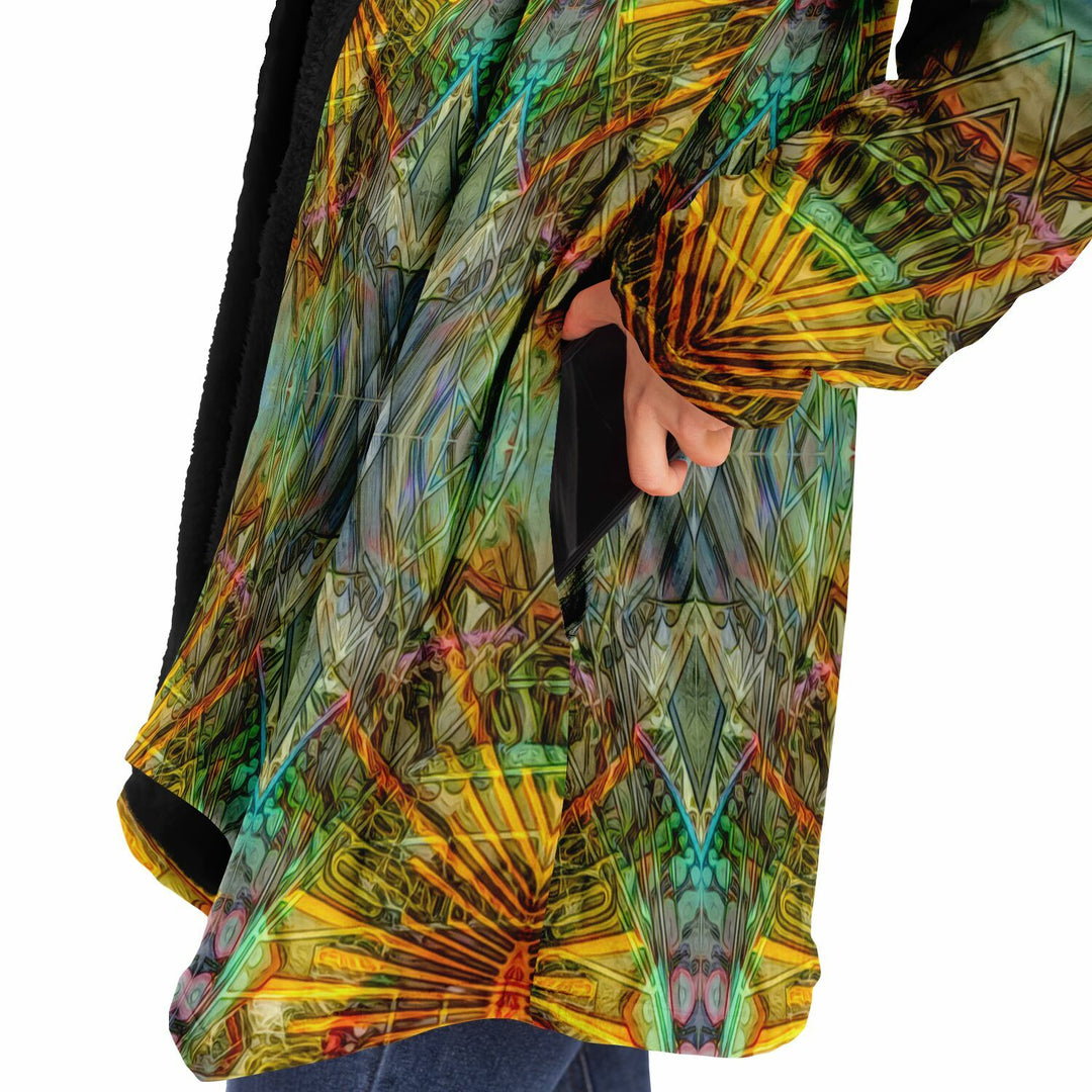 Lotus Guardian Cuddle Cloak | Unisex Minky Sherpa Hooded Coat | Women and Mens Festival Coat | Mountain Fashion
