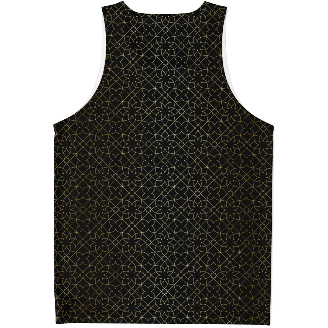 Black &amp; Gold Sacred Geometry Tank Top – Minimal Luxe Pattern Shirt