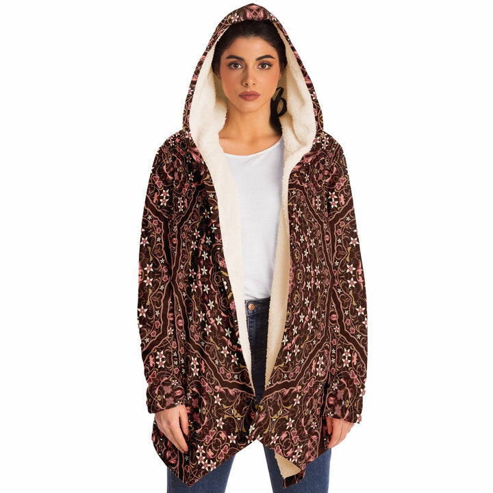 Classic Persian Carpet Cuddle Cloak | Jasmine | Unisex Minky Sherpa Hooded Coat | Women and Mens Festival Coat | Mountain Fashion
